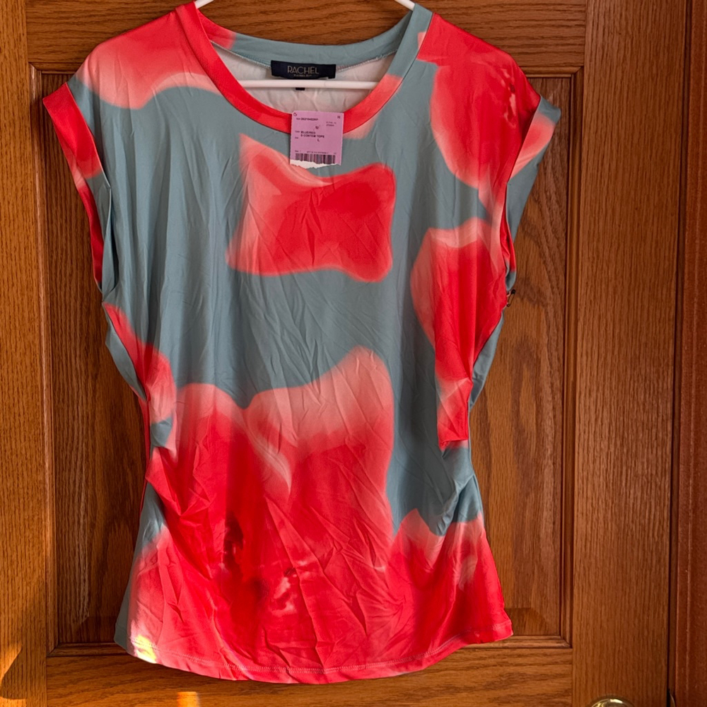 Women's Rachel Roy Short Sleeve Tee L Red Blue
